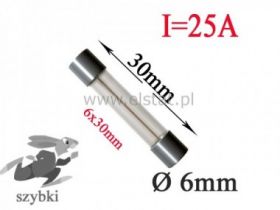 25A bezpiecznik szklany szybki 6x30mm