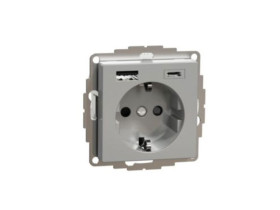 MERTEN Gniazdo pojedyncze z uziemieniem schuko z ładowarką USB A+C 3A aluminium MTN2367-0460 SCHNEIDER ELECTRIC