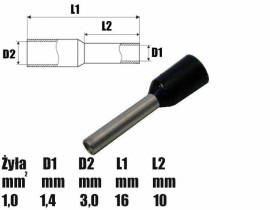 Tulejka izolowana 10mm, na przewód 1.5mm2