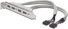 USB 2.0 slot plate cable, 2 x USB socket type A to 2 x IDC, 0.25 m, beige, AK-300304-002-E