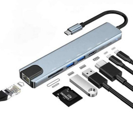 ROZDZIELACZ ADAPTER USB-C NA 2XUSB 2XUSB-C HDMI 4K LAN RJ45 TF SD CARD (ZLHUB-8IN1LAN)