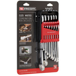 Zestaw narzędzi nastawnych Zestaw kluczy oczkowych Facom 8 → 19 mm 14 szt. Stal chromowo-wanadowa