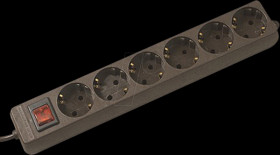 381.144S SELLY socket strip 6x protective contact, switch, black, 1.5 m