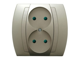 GAZELA Gniazdo podwójne bez uziemienia z przesłonami satyna GP-2JP/16/16 OSPEL