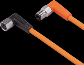 Sensor actuator cable, M8 cable plug, angled, A to M8 cable socket, angled, A, 3 pole/3 pole, 0.3 m, PVC, orange, 3 A, EVT172
