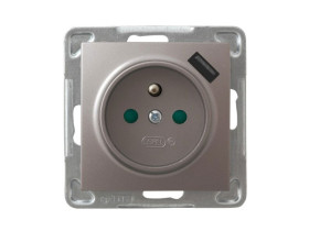 IMPRESJA Gniazdo pojedyncze z uziemieniem z przesłonami torów prądowych z ładowarką USB tytan GP-1YZPUSB/m/23 OSPEL