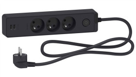 Odace Przedłużacz 3 Gniazdowy Z Łącznikiem 2X Usb, 1,5M Antracyt St933u1b