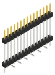 Pin header, 15 pole, pitch 2.54 mm, angled, black, 10052018