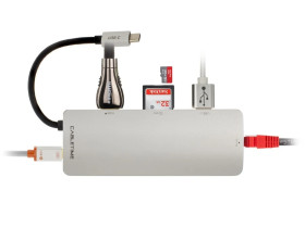 Adapter USB C (m) - HDMI(ż)+USB A(ż) 3.0+USB C (ż)+RJ45 Gigabit Ethernet (ż)+czytnik kart SD/TF i Micro SD 15cm AUDA 4K