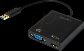 UA0234 USB 3.0 adapter, USB-A/M to HDMI-A/F + HD15/F, 1080p, black, 0.1