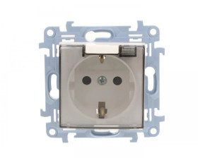 Simon 10 Gniazdo pojedyncze SCHUKO z uszczelką z przesłonami klapką trans. białe 16A 250V IP44 CGSZ1BZ.01/11A