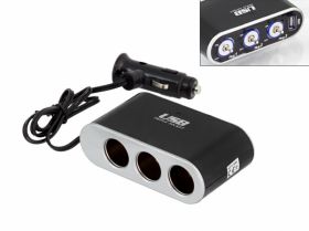 Rozgałęziacz zapalniczki samoch. 3xGN+wyłączniki+USB