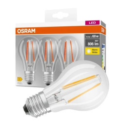 3PAK Żarówka LED E27 A60 6,5W = 60W 806lm 2700K Ciepła 360 OSRAM