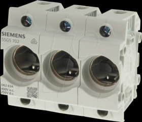 5SG5702 NEOZED, fuse base, D02, 3-pole, 63 A, Un AC: 400 V, Un DC: 250 V