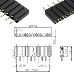 Gniazdo jednorzędowe 2pin, r.2.54, h=7mm, precyzyjne, łamane
