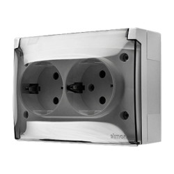Simon Aquaclick Gniazdo IP44, Schuko, podwójne kompaktowe, klapka transparentna biały ACGSZ2/11A