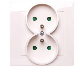 AS Gniazdo podwójne z/u z przesłonami ecru GP-2GZP/27