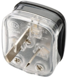 Mains plug angled, China, 10 A/250 V, transparent/black