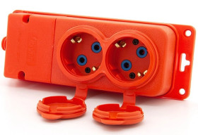 Listwa, gniazdo gumowe (TPE) podwójne schuko IP44 2*16A 2P+Z, kolor pomarańczowy, TRGP-2SCH