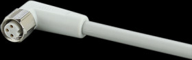 Sensor actuator cable, M8 cable socket, angled, A to open end, 3 pole, 10 m, mPPE, gray, 3 A, EVF128