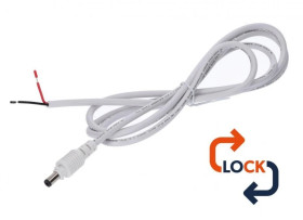 Wtyk DC 5.5x2.1 przewód biały 150cm 22awg z blokadą