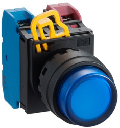 Pushbutton, illuminable, groping, 1 Form A (N/O), waistband round, green, front ring black, mounting Ø 22 mm, YW1L-M2E10Q4G