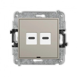 ICON Mechanizm gniazda podwójnego 2xUSB C-C, bez pola opisowego taupe 60IGUSBBO-8