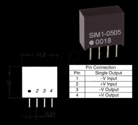 AM1S-1212SZ SIL-4 DC/DC converter, 1 W, 12 V in/12 V out