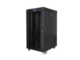 Szafa instalacyjna RACK stojąca 19 22U 600X800 czarna, drzwi szklane LCD LANBERG (FLAT PACK) V2 FF01-6822-12BL