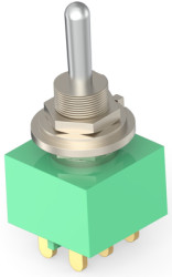 Toggle switch, metal, 2 pole, latching, On-On, 6 A/125 VAC, 4 A/28 VDC, gold-plated, 2-1437558-0
