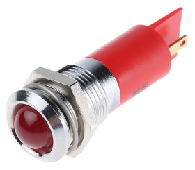 Lampka kontrolna do montażu panelowego 2V dc, czerwona 14mm LED Chrom Końcówka lutownicza RS PRO