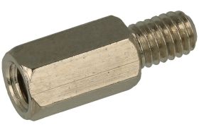 Dystans; DMM4ZW10; M4; zewnętrzny/wewnętrzny; 10mm; 8mm; 6mm; 6mm; tulejka dystansowa gwintowana; sześciokątna; mosiądz niklowan