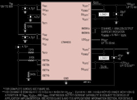 EN55022B Compliant 40V, Dual 4A or Single 8A Step-Down or 50W Inverting μModule Regulator