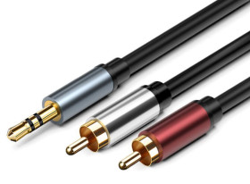 KABEL JACK WTYK 3,5mm STEREO - 2 X WTYK RCA 3,0M SILVER (KABJACK2RCA-SLV30)