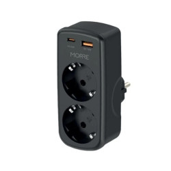Adapter sieciowy MORRE M410 - 2 gniazda AC. 1xUSB-C 20W, 1xUSB-A 18W