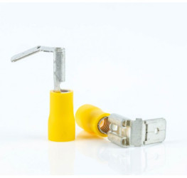 Insulated flat plug sleeve with branch, 6.3 x 0.8 mm, 1.5 to 2.5 mm², AWG 16 to 14, brass, tin-plated, yellow, BYB-4-07F5075