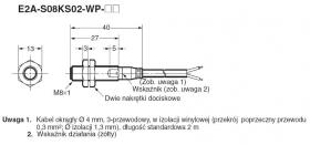 E2A-S08KS02-WP-B1 2M, Czujnik indukcyjny, M8x1, PNP/NO, sr=2mm przewód o dł. 2m, dł. obudowy 40mm, czoło zakryte, obudowa ze sta