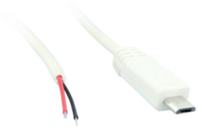 USB 2.0 connection cable, micro USB plug type B to open end, 1.8 m, white, 10080105