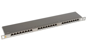 Patch Panel Solarix 24xRJ45 CAT5E STP z wspornikiem nierdzewka 0,5U SX24HD-5E-STP-SL