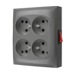 Simon Aquaclick Gniazdo IP20, 4-krotne z uziem., z wbudowanym wyłącznikiem szary ACGZN4W1/16