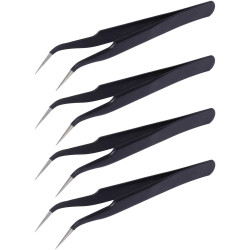 Quadrios 25EC175 ESD Tweezers Sickle-shape Precision Tool Black Metal