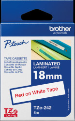 TZE-242 Laminated labelling tape, red on white, 18 mm