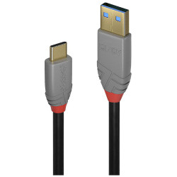 LINDY 36910 USB Cable USB 3.2 Gen 2 USB-C to USB-A 0.50 m Black Grey