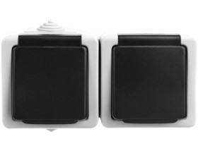 TEKNO Gniazdo hermetyczne podwójne 2x2P+0 z przesłoną styków 16A 250V szare IP54 25357