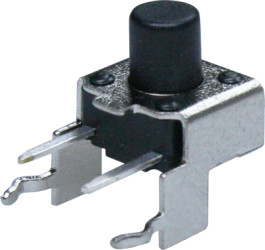 Short-stroke pushbutton, 1 Form A (N/O), 50 mA/12 VDC, unlit , actuator (black, L 11.35 mm), 1.6 N, THT, 1301.9502