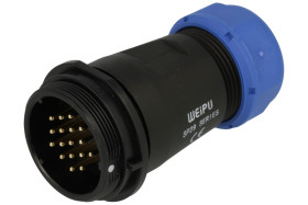 Wtyk; SP2911C/P17II-1N; 17 torów; proste; lutowany; 2,0mm2; 13-16mm; SP29; na przewód; 30mm; skręcane; nylon66; niebiesko-czarny