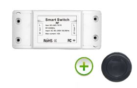 Przekaźnik 230V sterowany pilotem radiowym 433MHz + Przycisk radiowy 1 kanałowy 433MHz czarny