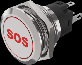 Vandal-proof pushbutton, silver, illuminated  (red), mounting Ø 22 mm, IP65/IP67, 82-6151.1A14.B015