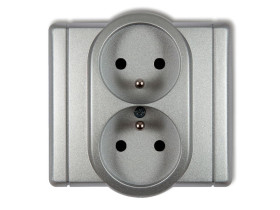 FLEXI Gniazdo podwójne z uziemieniem (przesłony torów prądowych) srebrny metalik 7FGP-2zp KARLIK