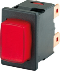 Pushbutton switch, 1 pole, red, illuminated  (red), 10 (8) A/250 VAC, 12 (8) A/250 VAC, 16 (4) A/250 VAC, 19.2 x 12.9 mm, IP40,